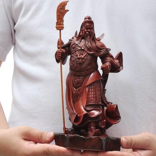 Resin Guan Gong Lucky Statue， Chinese Buddha Statue Resin Imitation wood Guan Yu Home living room bedroom decoration statue