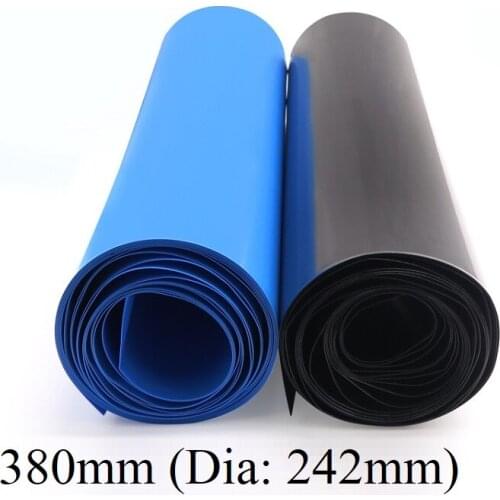 Width 380mm PVC Heat Shrink Tube Dia 242mm Lithium Battery Insulated Film Wrap Protection Case Pack Wire Cable Sleeve Black Blue