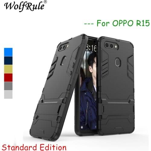WolfRule OPPO R15 Cases OPPO R15 Case Cover Soft Silicone +Plastic Kickstand Back Case For OPPO R15 Coque Funda 6.28"