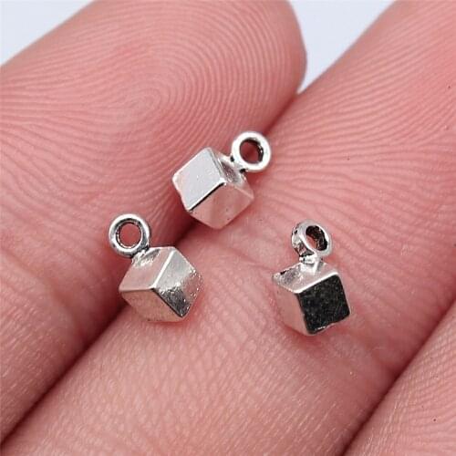 WYSIWYG 50pcs 3x3mm Antique Silver Color Small Cube Charms Pendant For Jewelry Making DIY Jewelry Findings