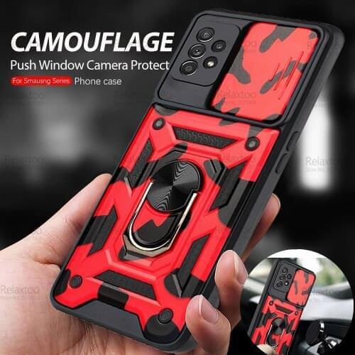 Push Camera Protection Armor Case For Samsung Galaxy S21 Ultra S 21 Plus S21Ultra S20 Note 20 Car Magnetic Ring Camouflage Cover