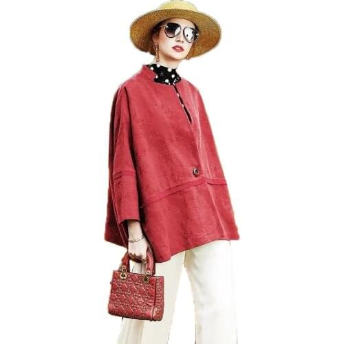 Chic Windbreaker Fashion Jackets Women Spring Autumn Loose Red Nine-Point Sleeves Plus Size 4XL Coat Female Cardigan Outerwear