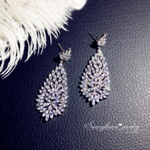 Exaggerated Leaf Shape Zircon Crystal Earrings AAAA Zircon Shiny Jewelry Ladies Banquet Elegant Gift Women Earrings Silver 925