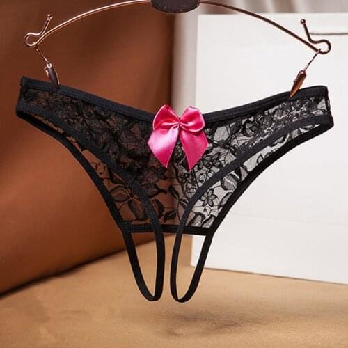 Womens Sexy Lingerie Crotchless Exotic Underwear Panties Ladys Lace Bownot Open Crotch G-String Thongs