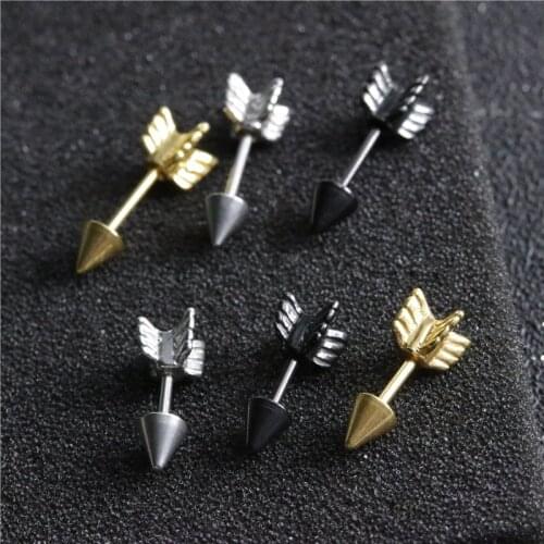 1pc Arrow Stud Earrings Punk Style Personality Retro Men Womens Unisex Stainless Steel Earrings Jewelry Birthday Memorial Gifts