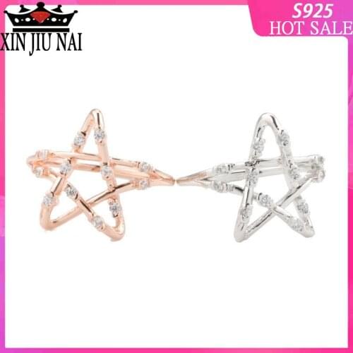 925 sterling silver hollow out Star Finger rings lady Cute Party jewelry Gold Silver color Cubic Zircon finger ring gifts