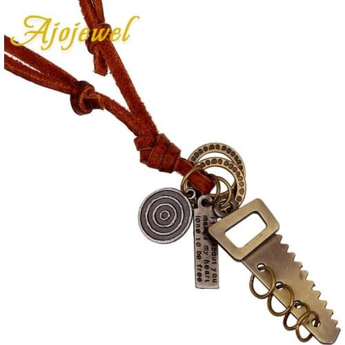 Ajojewel Unique Saw Pendant Long Leather Necklace For Men Jewelry Accessories Wholesale