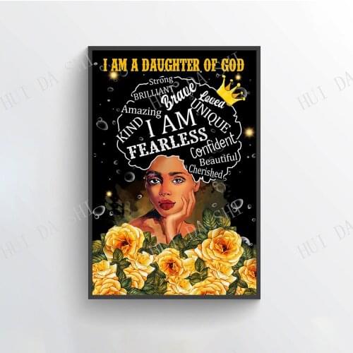 Black Queen Poster - I Am A Daughter Of God Poster, Black Girl Magic, African American Wall Art, Floral Girl Poster