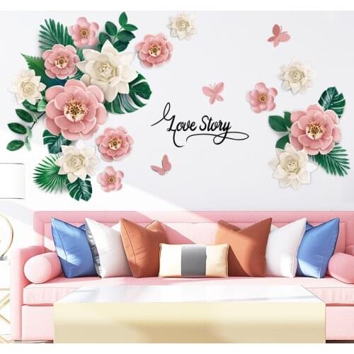 Large 3D Flowers Wall Stickers Home Decor for Bedroom Living Room DIY Vinyl Wall Decals Romantic Wallpaper