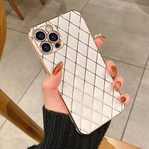 For 12 Pro Case Luxury Gold Plated Diamond Electroplate Silicon Cover For iPhone 12 Mini 11 Pro Max 8 7 Plus XR XS X SE2020 Case