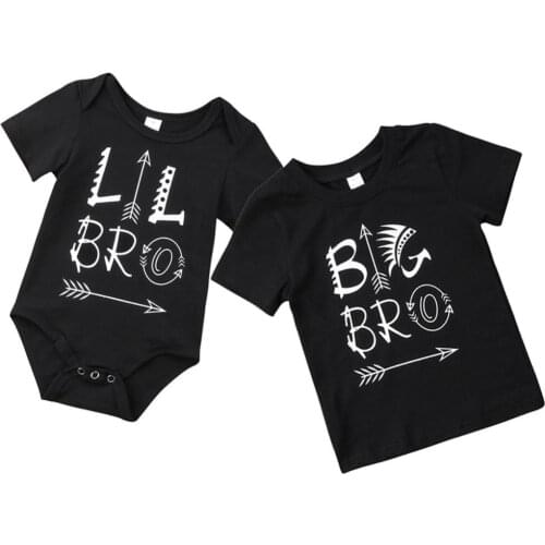 Infant Baby Little Bro Romper Big Bro Black Short Sleeve Cotton T-Shirt Fashion