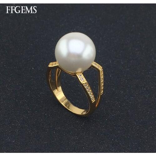 FFGems Yellow Gold Shell With Pear Ring Fine Jewelry For Women Engagement Wedding Party Gift
