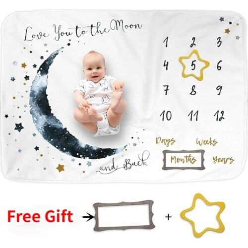 Flannel Baby Milestone Blanket Newborn Souvenirs Photography Props Moon Stars Childrens Nap Leisure Blanket 100*75CM
