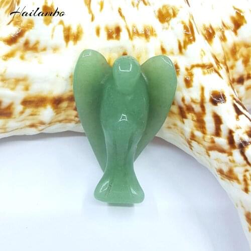 Hailambo Natural Green Aventurine Beads Beautiful Angel Statue Carved Angel With Wing Figurine Pendant Charms Bead Jewelry TS02
