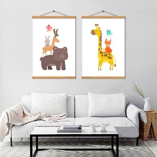 Cute Cartoon Animals Bear Giraffe Canvas Painting Home Wall Art Print Aisle Decor Bedroom Living Room Childrens Room