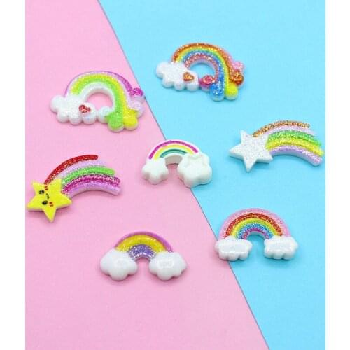 20pcs Resin Rainbow Diy Kawaii Parts Craft Phone Shell Decoration Cabochon Flatback Scrapbooking For Headwear Embellishments