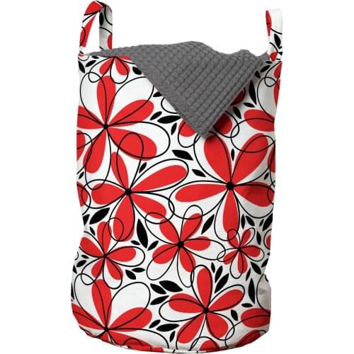 Feminine Laundry Basket Doodle Art Style Abstract Flowers Organizer for Clothes Underwear Socks Toys Wash Bag & Home Storage