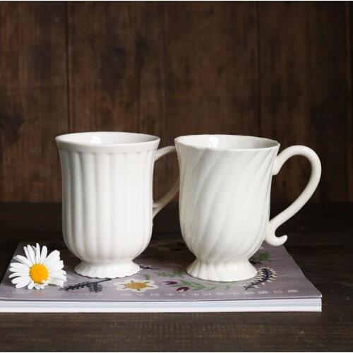 Creamy 3D Vertical Grain Curve Texture High Foot Ceramic Mug/Tea Mug