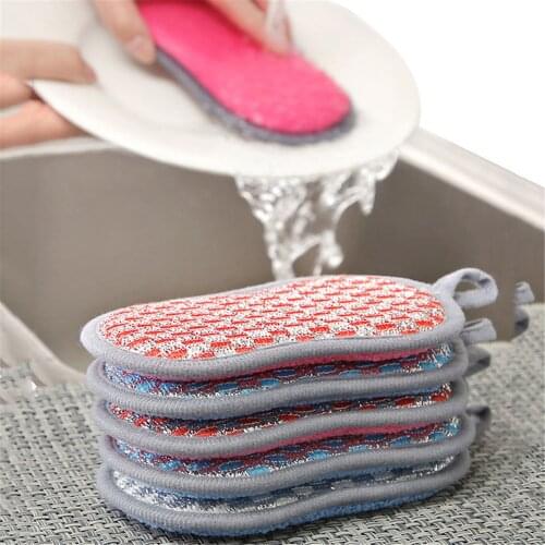 Kitchen Strong Nonstick Oil Fiber Dish Washing Towel Bowl Washing Pot Brush Tool Scrubber Sponges For Dishwashing Accessorie