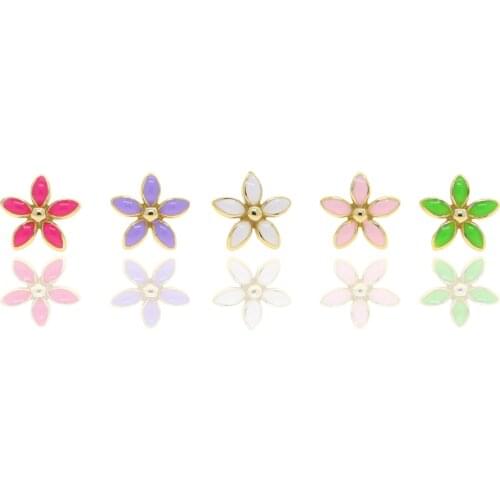 Summer Hot Selling Bloom Flower Stud Earring Gold Color Colorful Enamel Cute Lovely Small Flower Stud For Girl Wholesale