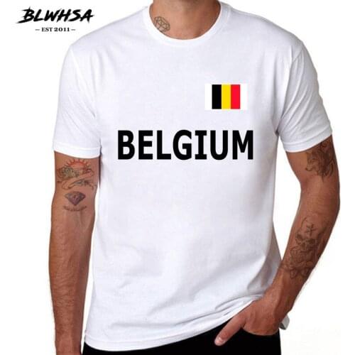BLWHSA Summer Mans T-shirt T-shirts Belgium Flag and Letters Print Male 100% Cotton Mens Short Sleeve Tops Tees