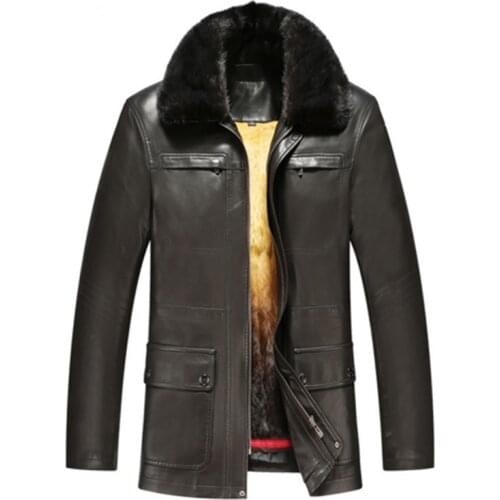 Men Natural Leather Jacket Male Faux Wool Jacket Men Italian Design Brand Coat Winter Cashmere Coat For Men Plus Size XXXL 6XL