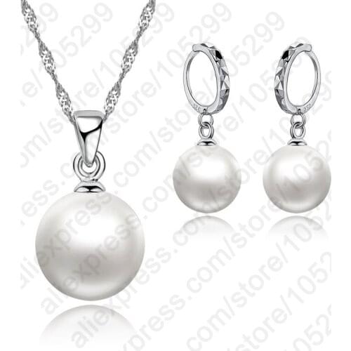 Pretty Noble High Quality Pearl Set 925 Sterling Silver Pearl Circular Pendant Necklace&Earring Sets