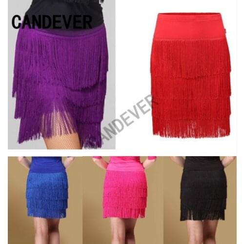 New Latin Dance Skirt Adult Female Tassel Skirt Black/red Irregular Latin Dance Dress Womens Competition/Practice Costumes