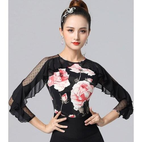 New Latin Dance Tops For Womne Long Sleeve Ruffle Shirts Ballroom Dancing Clothes Waltz Cha Cha Rumba Samba Latin Wear DQS5577