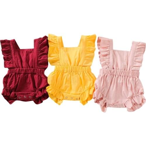 New Girl Romper Kids Solid Color Fly Sleeve Body Baby suit Playsuits for Girls Baby Summer Cotton Clothing