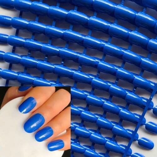 Wholesale UV Gel Cover Candy False Nails Pearl Shiny Sapphire blue round head Nail Tips Full Wrap gel nail #24