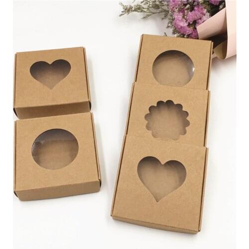 20Pcs Kraft Paper Cardboard Handmade Gift Boxes With Transparent PVC Window For Displays Product Packing Boxes Small Gift Boxes