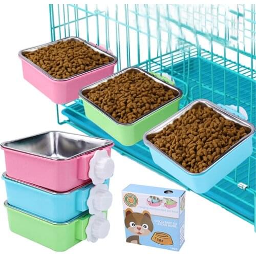 Hanging Dog Bowl Stainless Steel Pet Feeder Puppy Feeding Food Cage Bowls Durable Cat Crate Stationary Drinking Water Dish
