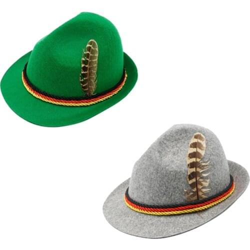 Womens Mens Oktoberfest Fedora Removable Feather Derby Fedora Short Brim Hat