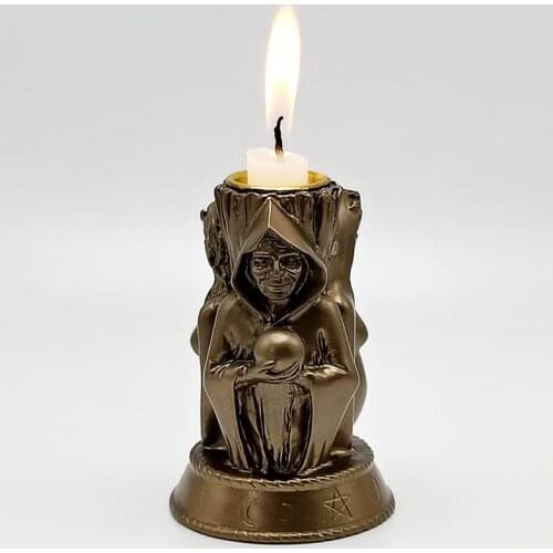 Halloween Silicone Candlestick Mold Witch Portrait Candlestick Mold Goddess Candlestick DIY Resin Concrete Plaster Making Mold