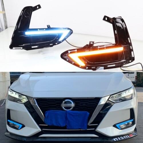 LED DRL Daylights For Nissan Sentra Sylphy 2019 2020 Yellow Turn Signal Night Blue Daytime Running Headlamps Auto Driving Lamp