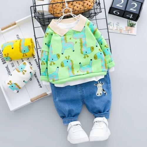 Baby Boys Spring Autumn Clothing Set Fashion Cotton Longsleeve T-shirt+denim Pants 2pcs Infant Boys Tracksuit