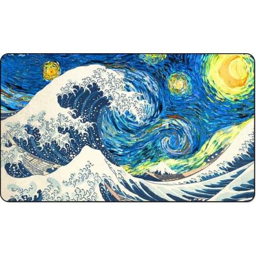 Magic trading card game Playmat: combined Starry Night with The Great Wave Off Kanagawa 60cm x 35cm (24" x 14") Size