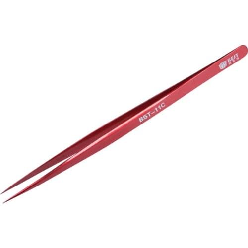 High Precision Industrial Tweezers Anti-magnetic Anti-acid Non-corrosive Stainless Steel Red Tweezer Professional Tools 11C