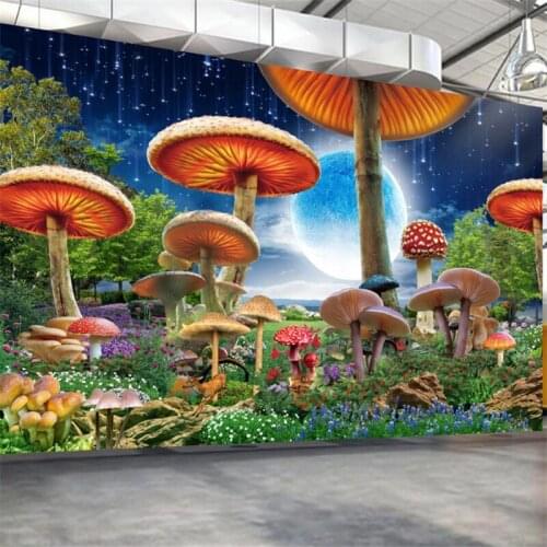 Wellyu Custom 3d wallpaper fairy tale world at night mushroom dream scene landscape painting background wallpaper