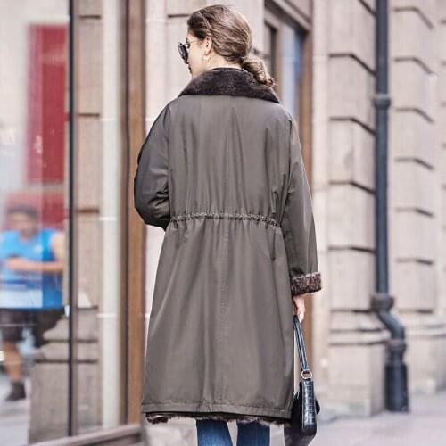 Real Women Winter Parka Jacket 2020 Natural Sheep Shearling Coat Mink Fur Collar Overcoat Two Side Wear 2202 KJ4899