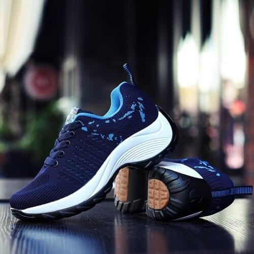 Women Tennis Shoes Thick Bottom Wedge Sneakers Lace-up Breathable Mesh Platform Shoes Ladies Heightening Shoes Athletic Shoes