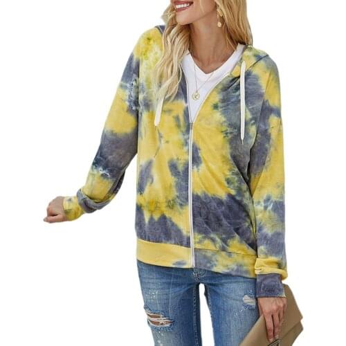 2020 Fall Spring Woman Sexy Tops Lady Long Sleeve Tie Dye Print Drawstring Hooded Zipper Jacket Girl Fashionable Autumn Coat