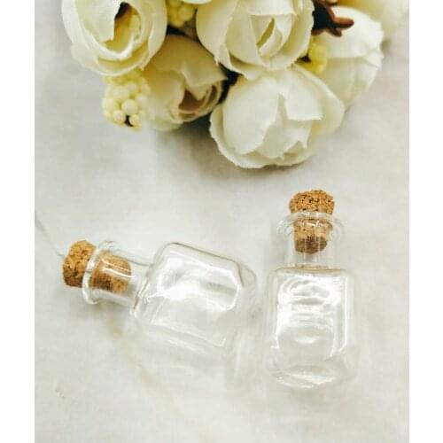 10pcs/lot Mini Glass Bottles Rectangle Cute Bottles With Cork Little Bottles Gift tiny Jars Vials Pendant Perfume Oil Bottles