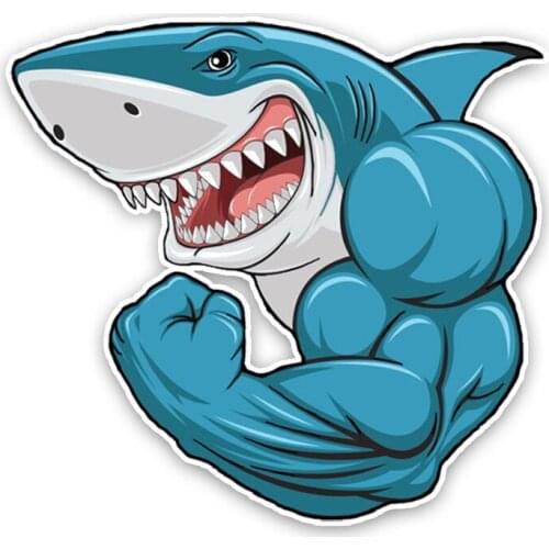 14.7*13.7CM Fashion Lovely Cartoon Muscle Sharks Colored PVC Car Sticker Decoration Graphic for Opel Stickers