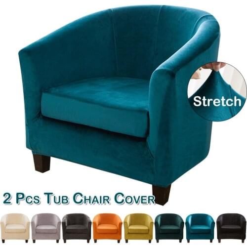 2 Pcs Kit Elastic Velvet Tub Chair Slipcover Pub Sofa Soft Cover Case Single Armchair Barrel Chair Slipcover Stretch Chair Cover