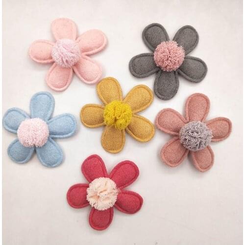 20pcs/lot Flower Shape with ball decoration Padded appliques for headwear decoration handmade hair clip accessories 4cm