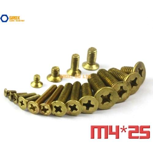 50 Pieces M4 x 25mm Brass Phillips Countersunk Head Machine Screw