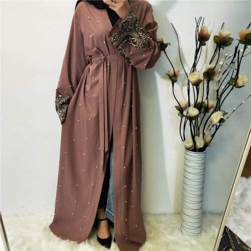 Abaya Dubai Middle East Muslim Long-sleeved Embroidered Beaded Robe For Ladies Arab Long Cardigan Dresses European Clothing