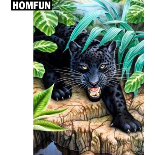 HOMFUN Full Square/Round Drill 5D DIY Diamond Painting "Black leopard" Embroidery Cross Stitch 5D Home Decor Gift
